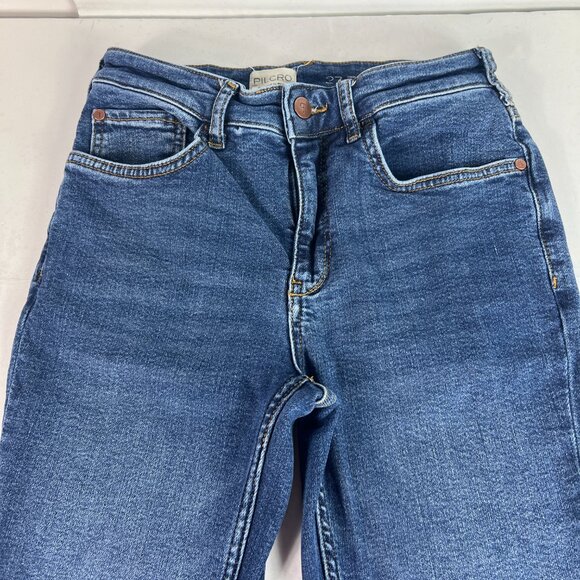 Pilcro Jeans Womens 27x26* Yaya Mid Rise Flare Cropped Blue Raw Hem Denim Tag 27 - Picture 2 of 16